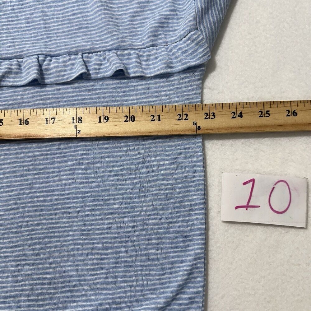 Ann Taylor LOFT Women's Large Blue White Striped Long Sleeve Ruffle T Shirt - Picture 8 of 12
